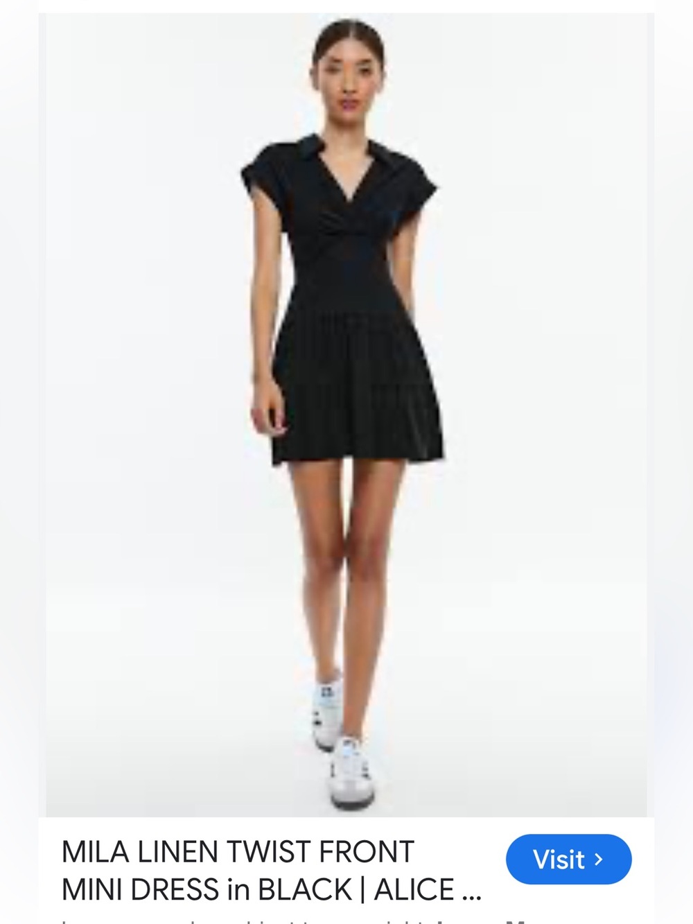 Alice + Olivia Mia Linen Twist Front Black Mini Dress with Zip Back Size 4